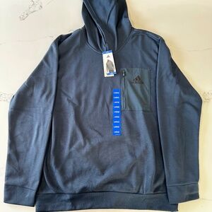 Adidas Men’s Hoodie Large Navy Blue Pullover Sweatshirt w/ Zipper Pocket NWT